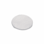 A white, perforated microporous filter disc designed for air purification and ventilation systems.