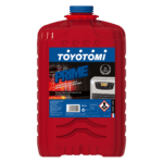 Alt text: Red 20L bottle of Toyotomi Prime fuel additive for petrol engines with label detail.