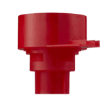 Close-up of a red fire sprinkler head part for fire suppression systems, highlighting safety and fire protection.