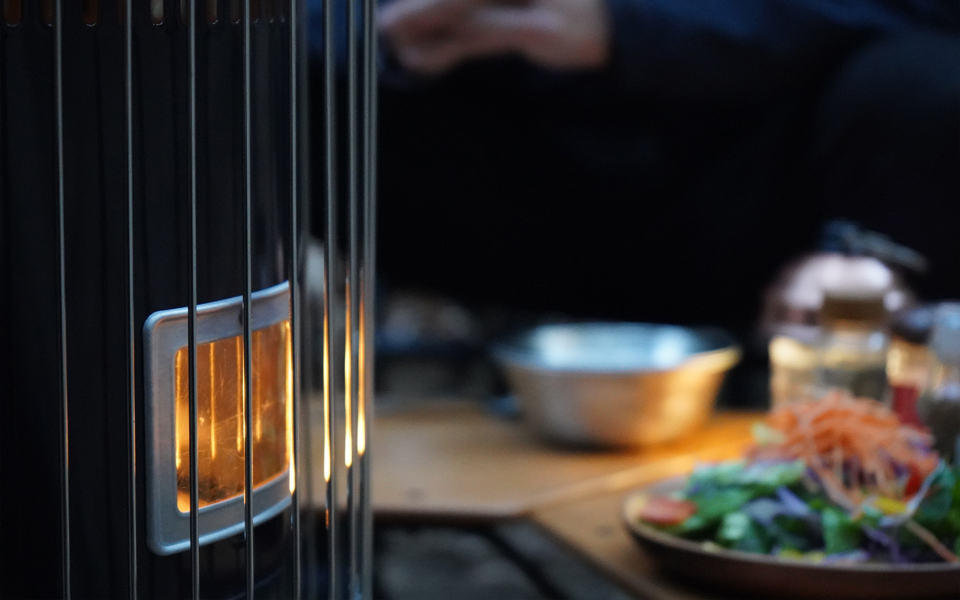 Close-up view of Toyotomi OMNI heater showcasing its design details especially the heater window.