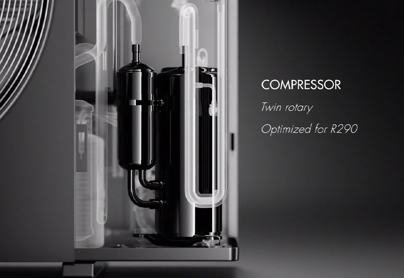 Exhibición del compresor de la bomba de calor de Toyotomi