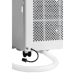 High-resolution image of a Toyotomi heater showing the white protective grill and flexible hose for effective heating.