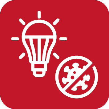 LED light with virus protection icon for clean indoor air.