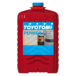Red Toyotomi fuel container for portable heaters with label.