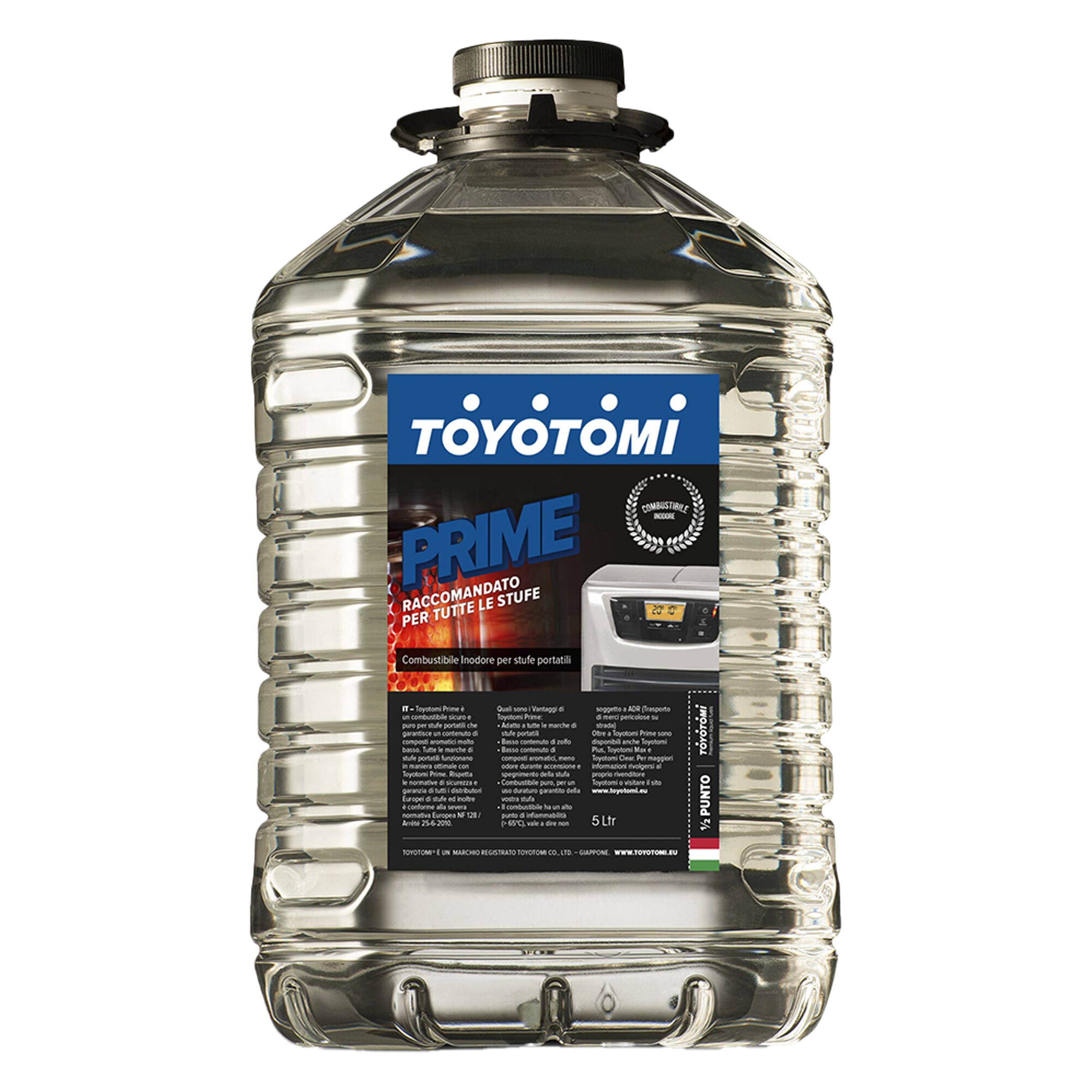 Fuel container for Toyotomi heaters, 5-liter capacity, durable and portable.