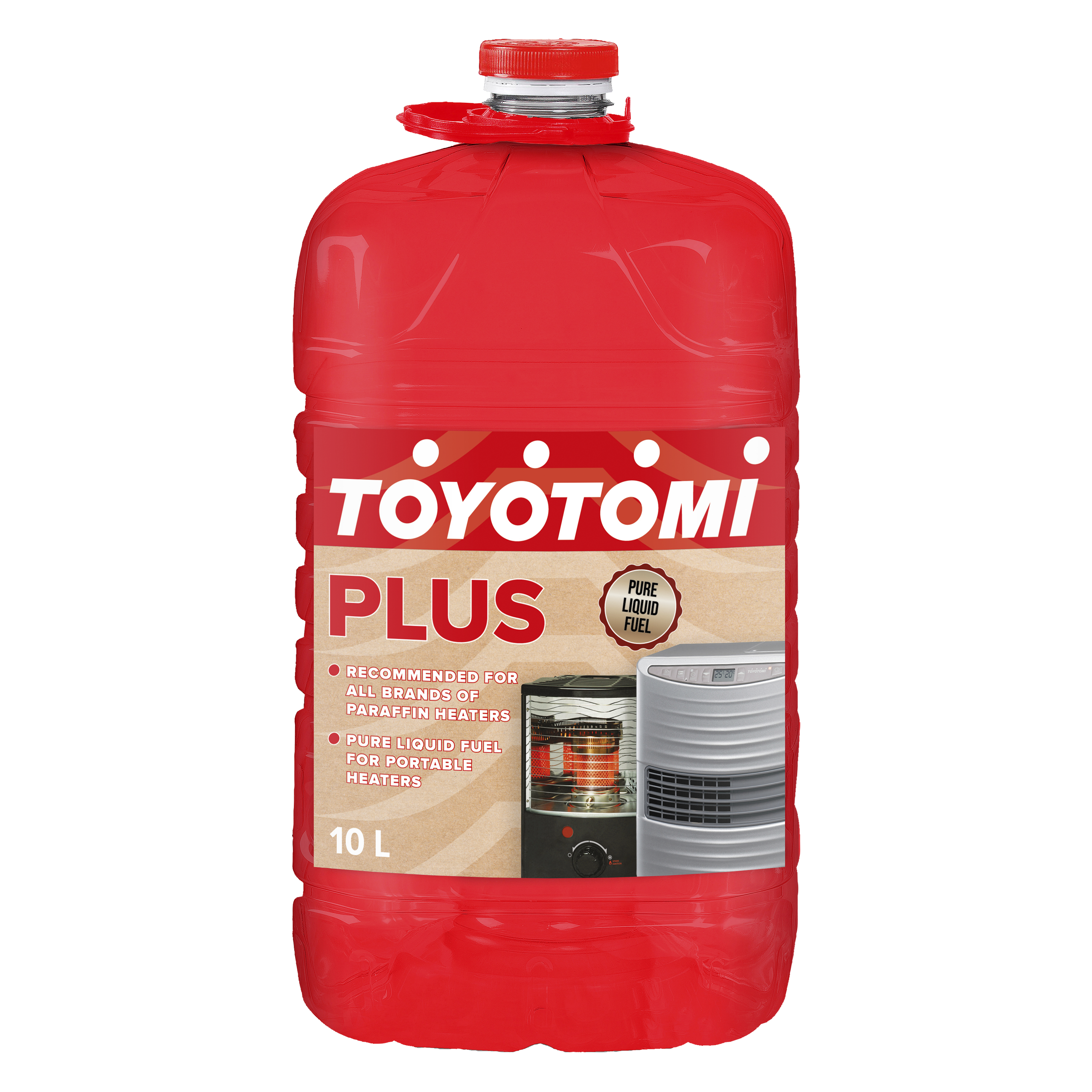 Red 10L Toyotomi Plus liquid fuel container for portable heaters.
