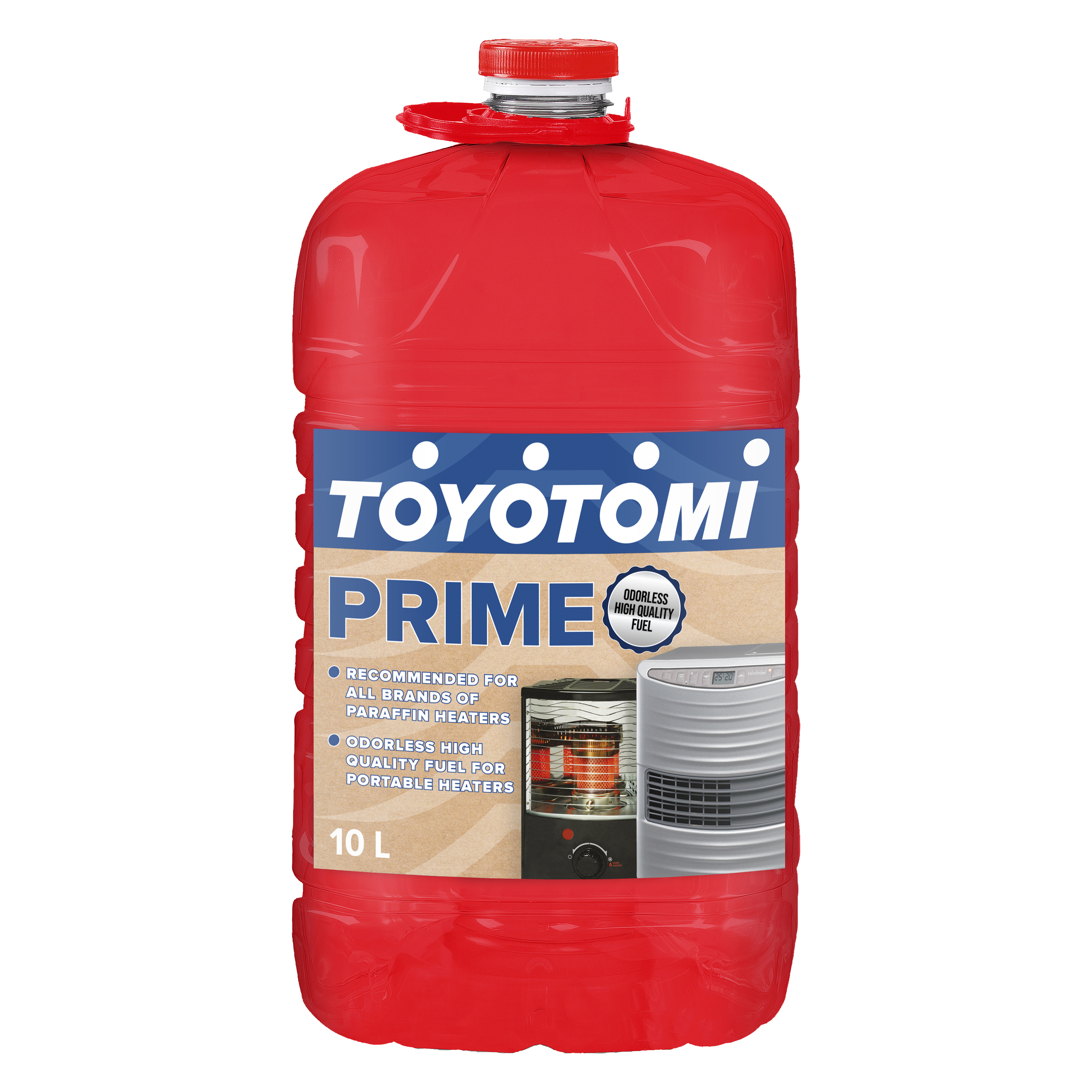 Red 10L Toyotomi Prime fuel container for portable heaters.