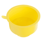 Yellow plastic measuring cup for liquids or ingredients.