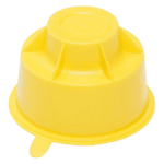 Yellow plastic cap used for sealing or covering containers or equipment.