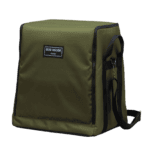 Durable green insulated cooler bag with shoulder strap for outdoor activities.