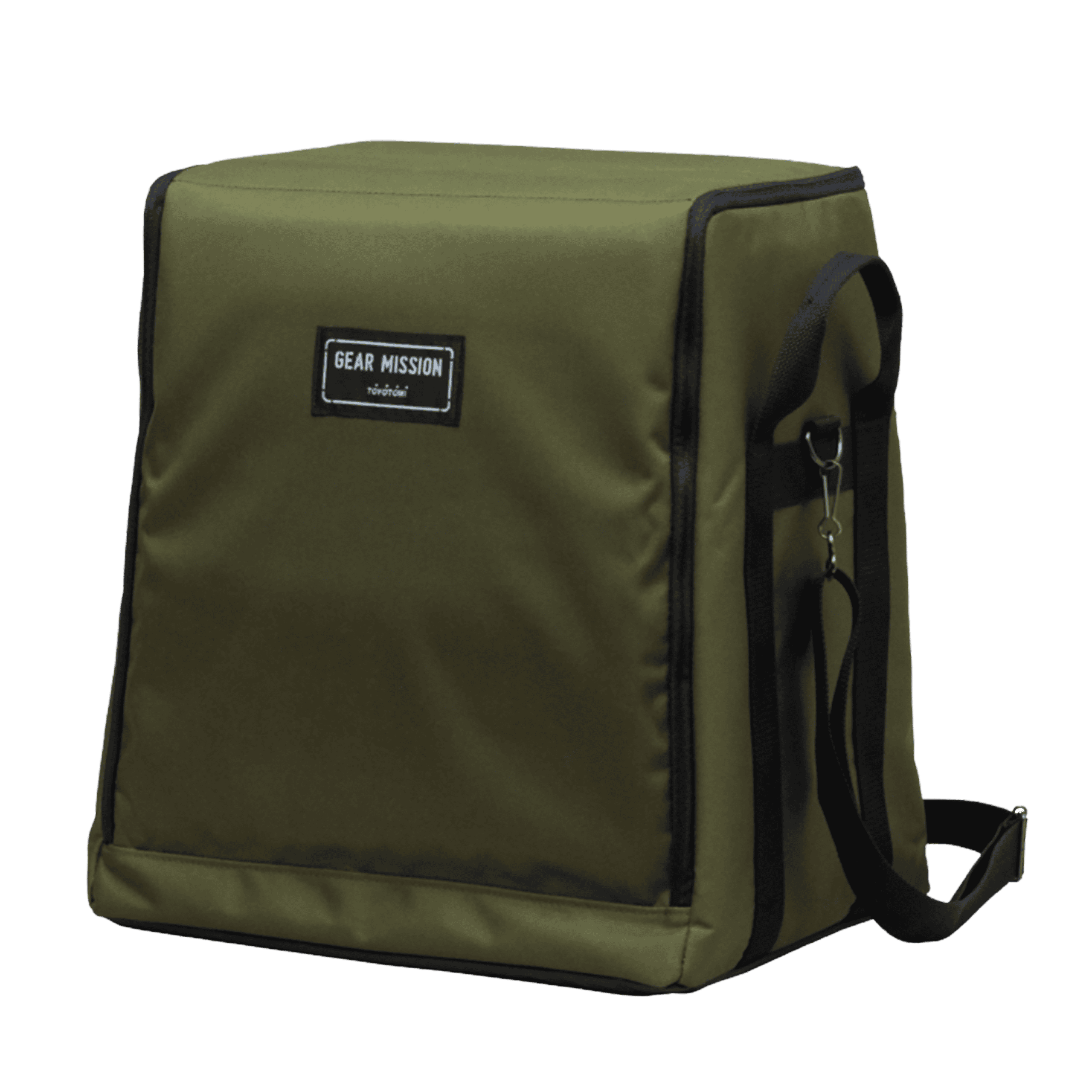 Durable green insulated cooler bag with shoulder strap for outdoor activities.