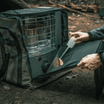 Portable outdoor heater for camping or hiking.