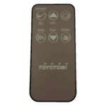 Remote control for heating and cooling systems with multiple function buttons.