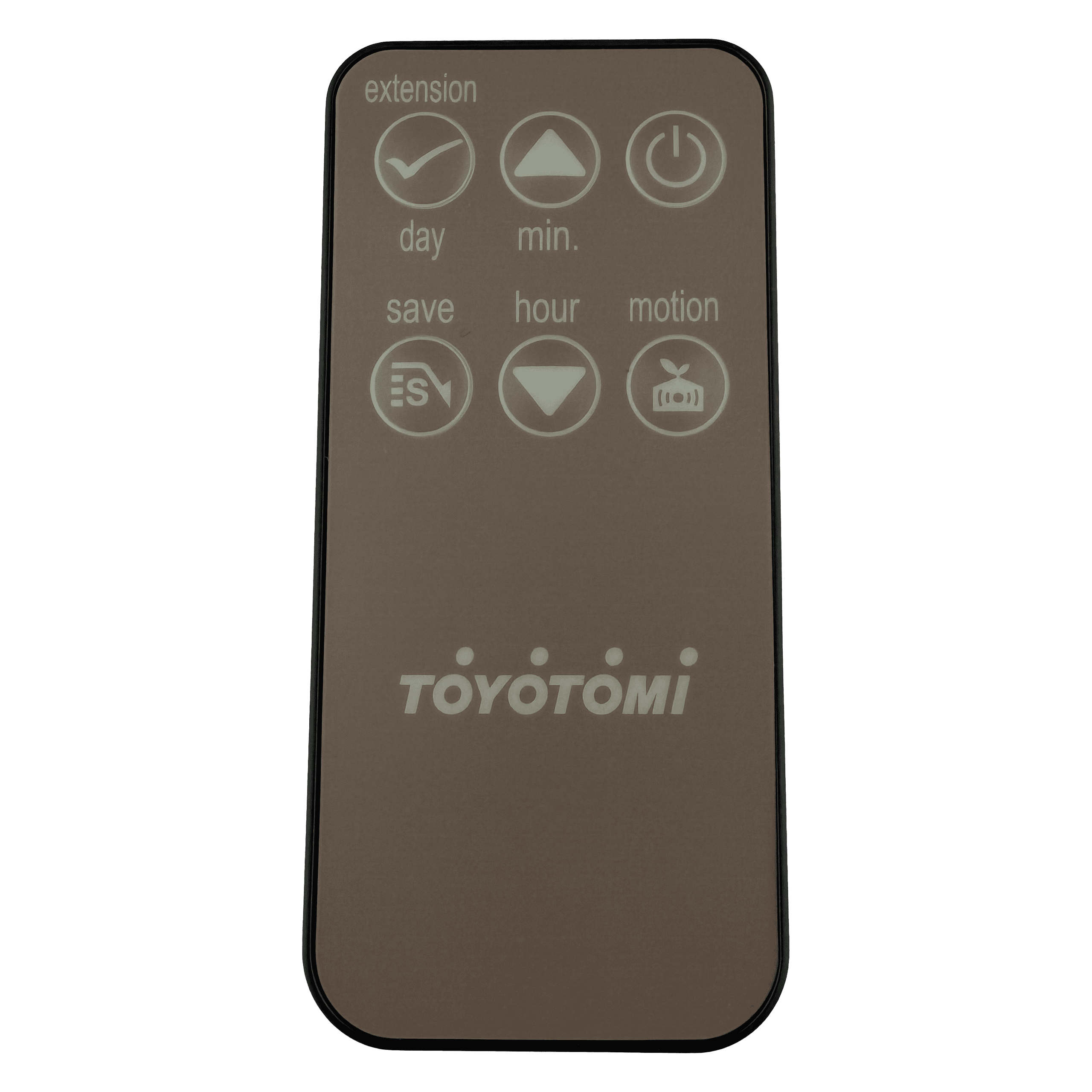 Remote control for heating and cooling systems with multiple function buttons.