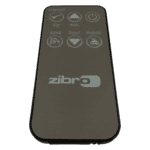 Remote control for Zibro heating and cooling system with various control buttons.