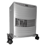 Portable space heater with adjustable temperature controls.